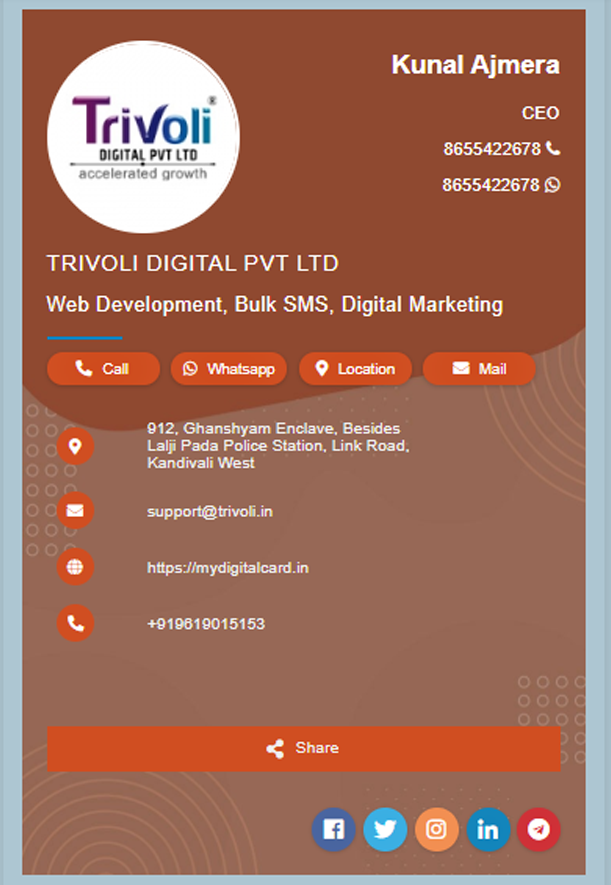 Digital business profile card of Kunal Ajmera CEO of Trivoli Digital - 2
