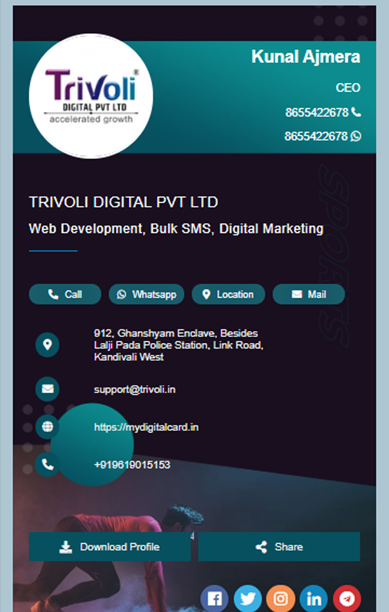 Digital business profile card of Kunal Ajmera CEO of Trivoli Digital - 3